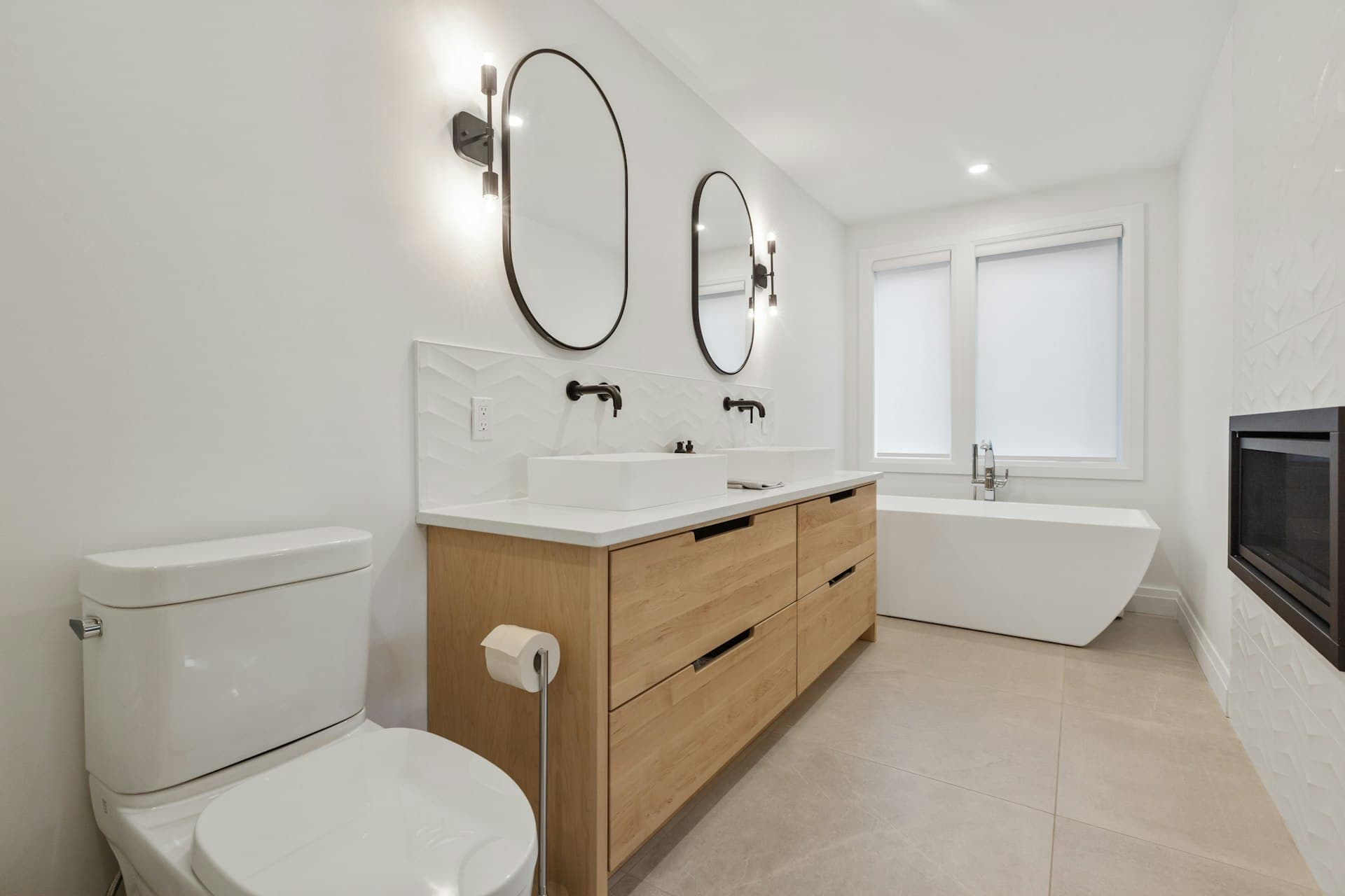 Modern bright bathroom with double vanity