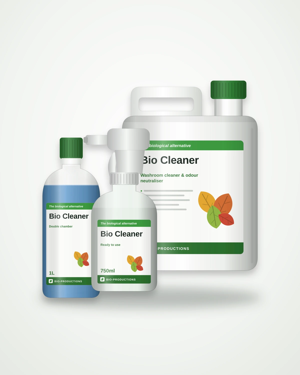 Bio Cleaner range: 750ml trigger, 1 litre double chamber and 5 litre
